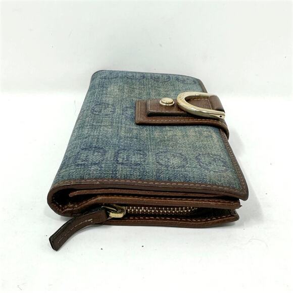 Vintage Gucci Denim GG Monogram D-Ring Wallet Blue Brown Leather Trim - Picture 3 of 10